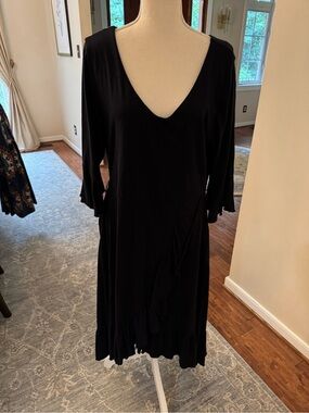 Soft Surroundings High Low Faux Cotton Wrap Dress. V-Neck Ruffle. 3/4 Sleeves.